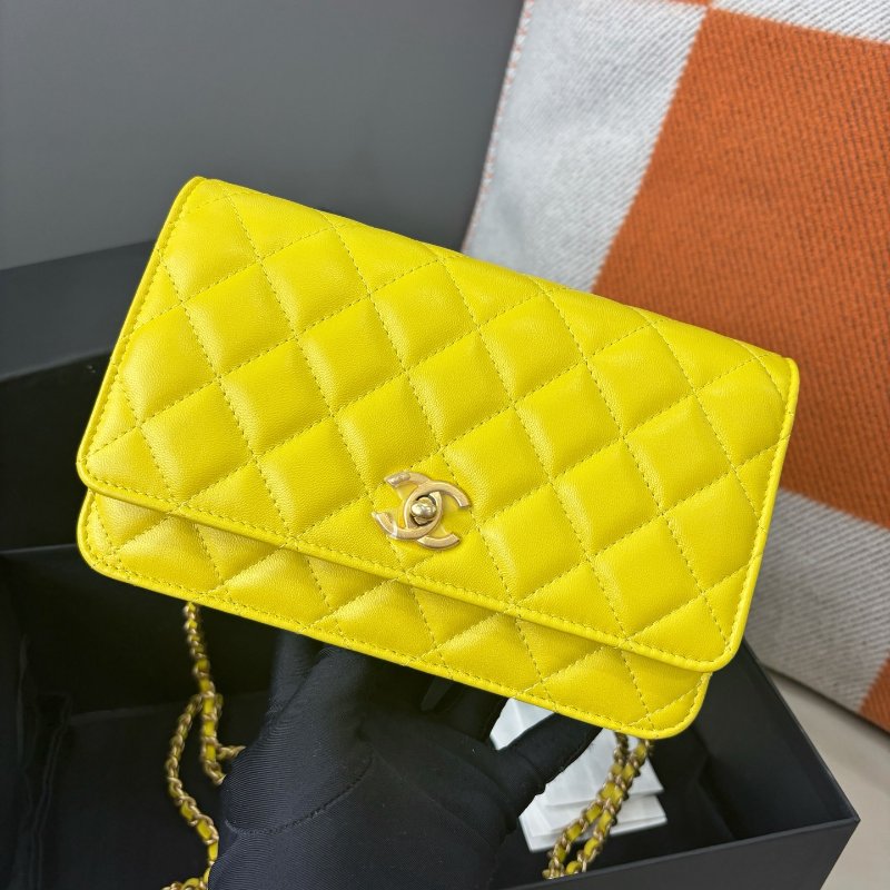 閒置新 香奈兒/Chanel 黃色金球woc鏈條包 芯片款-5