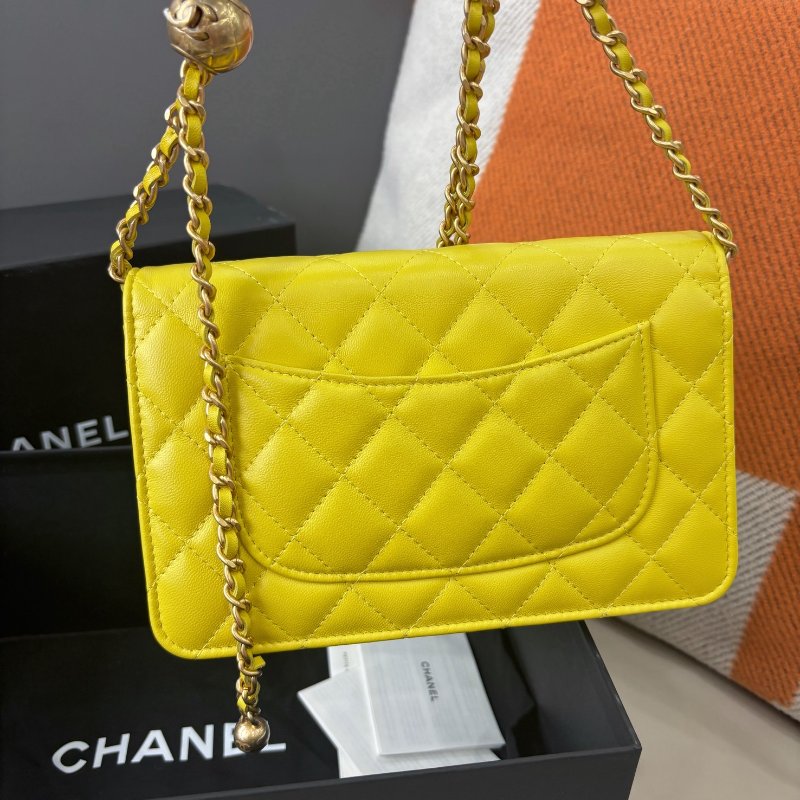 閒置新 香奈兒/Chanel 黃色金球woc鏈條包 芯片款-6
