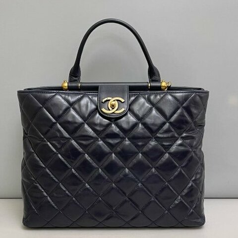 香奈兒/Chanel 孟買繫列 深藍油蠟牛皮金扣Tote