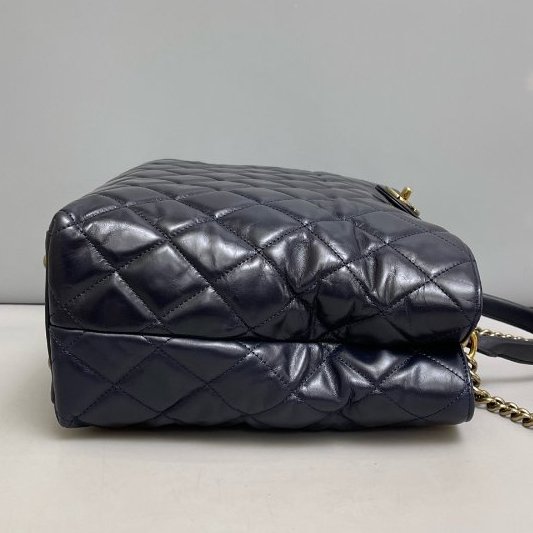 香奈兒/Chanel 孟買繫列 深藍油蠟牛皮金扣Tote-2