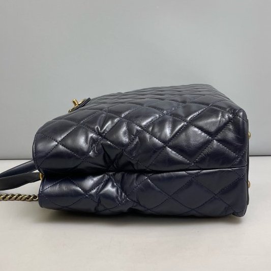 香奈兒/Chanel 孟買繫列 深藍油蠟牛皮金扣Tote-3