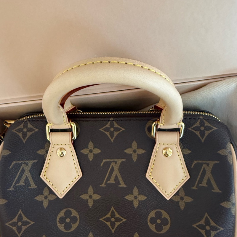 全新LV 老花Speedy Bandoulière 20米拚色帆布寬揹帶波士頓包M46222-2