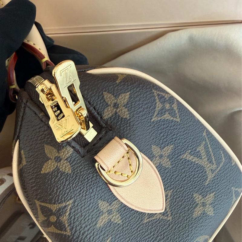 全新LV 老花Speedy Bandoulière 20米拚色帆布寬揹帶波士頓包M46222-4