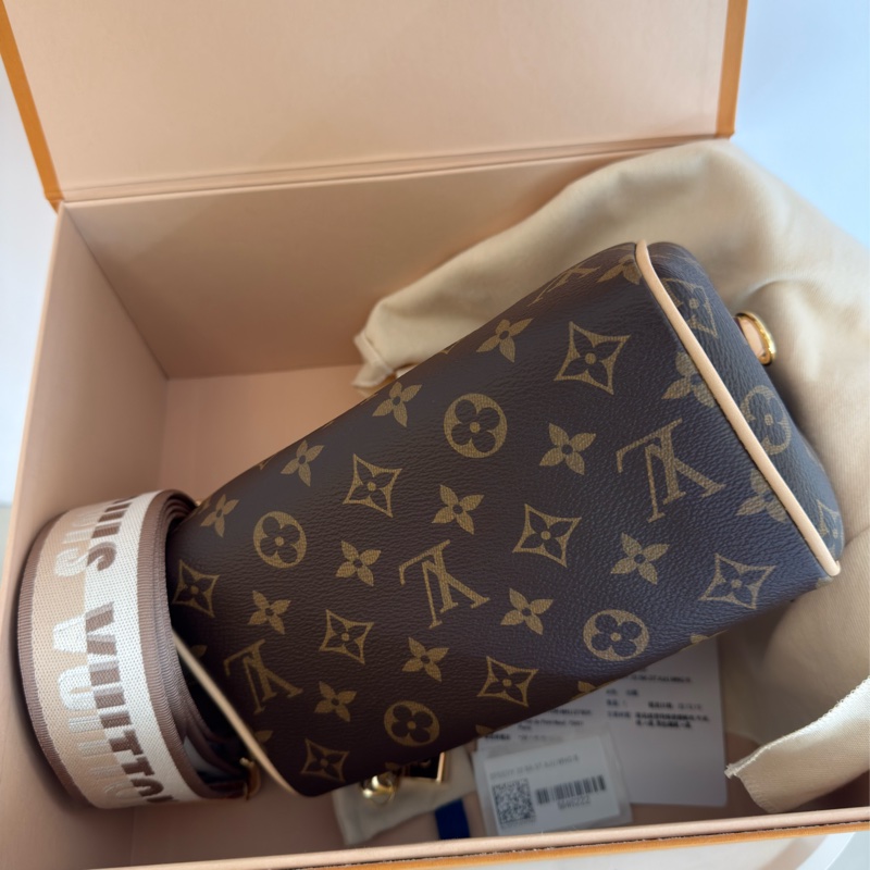 全新LV 老花Speedy Bandoulière 20米拚色帆布寬揹帶波士頓包M46222-6