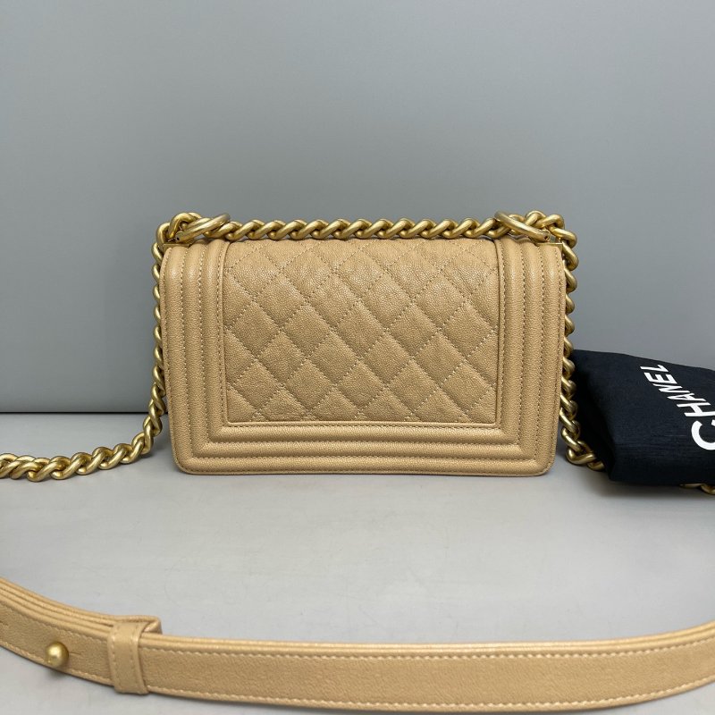 香奈兒/Chanel Leboy小號牛皮荔枝紋金扣奶茶色包-1