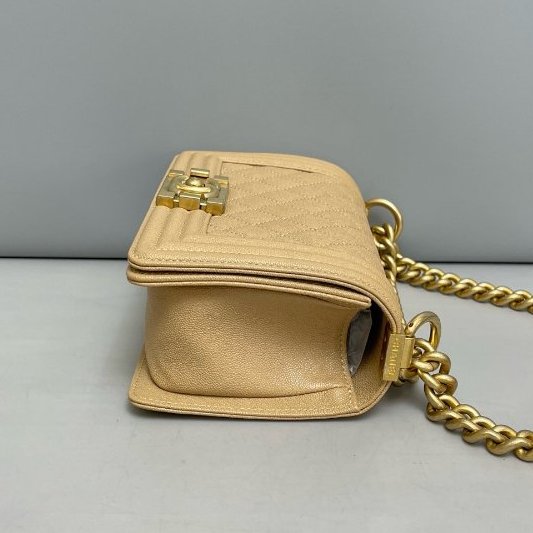 香奈兒/Chanel Leboy小號牛皮荔枝紋金扣奶茶色包-2