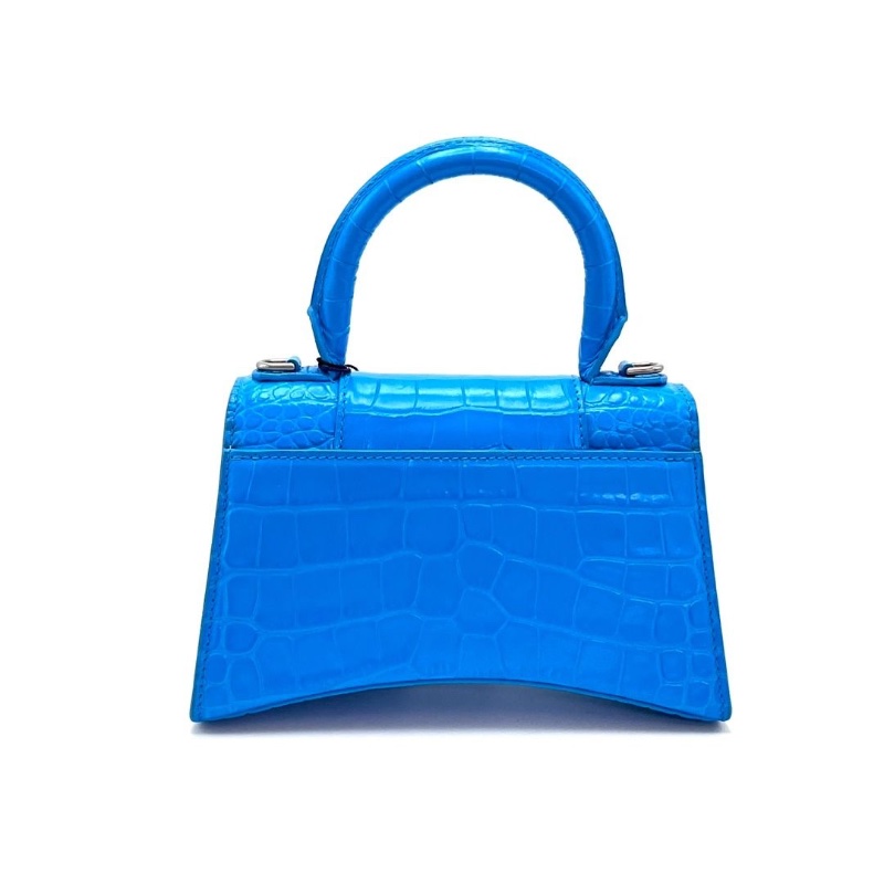 BALENCIAGA 藍銀鱷魚壓紋沙漏xs 手提肩背斜背包19*12*7  95新 配件塵袋吊牌-2