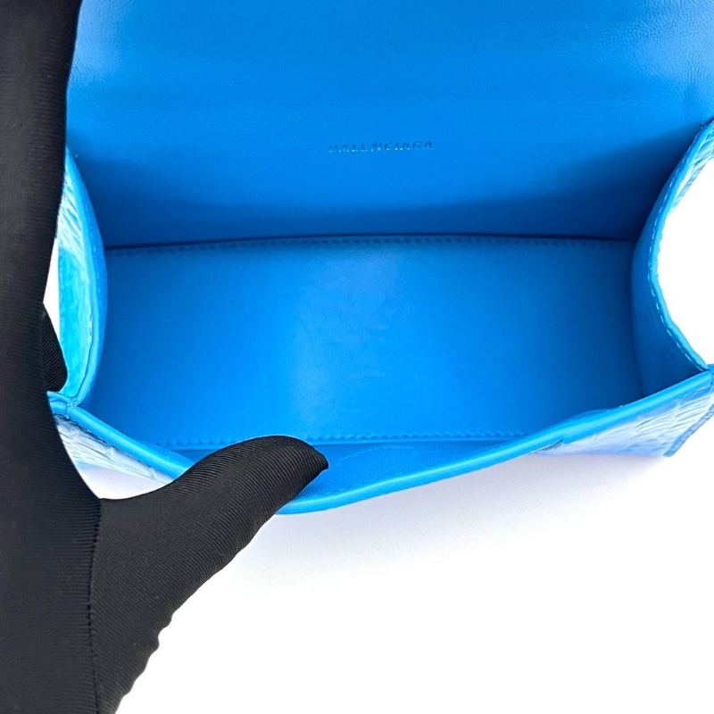 BALENCIAGA 藍銀鱷魚壓紋沙漏xs 手提肩背斜背包19*12*7  95新 配件塵袋吊牌-3