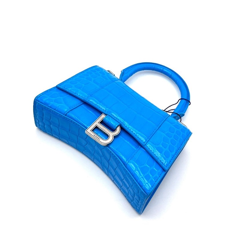BALENCIAGA 藍銀鱷魚壓紋沙漏xs 手提肩背斜背包19*12*7  95新 配件塵袋吊牌-5