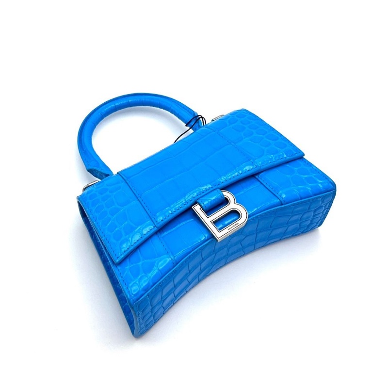 BALENCIAGA 藍銀鱷魚壓紋沙漏xs 手提肩背斜背包19*12*7  95新 配件塵袋吊牌-6