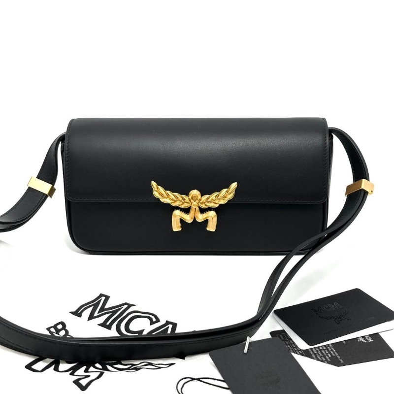 MCM 黑色牛皮肩背斜背包24*13*5 95新 配件塵袋 吊牌-2