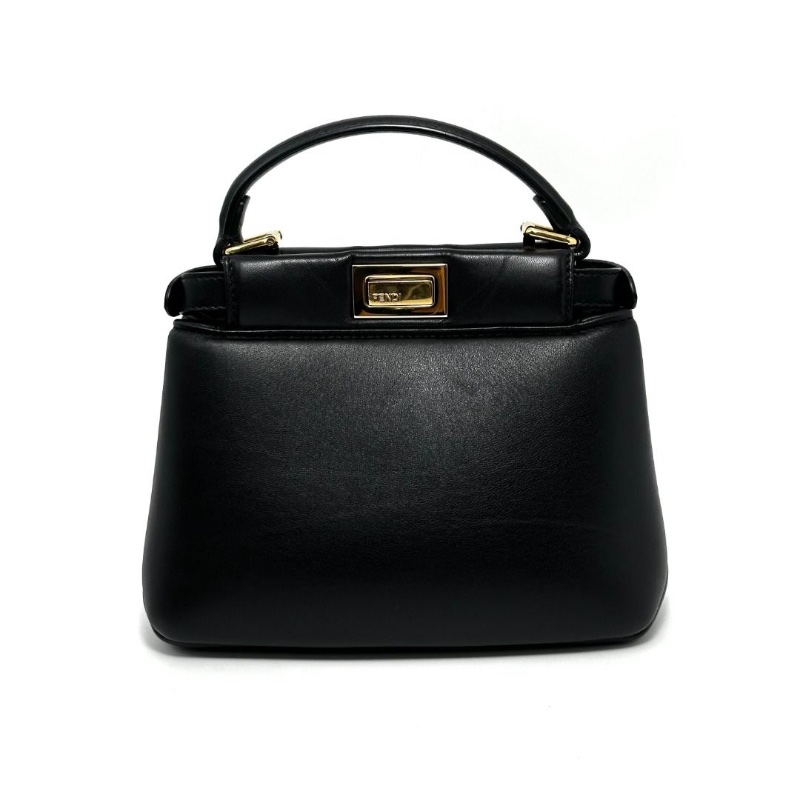 FENDI 黑金羊皮peekaboo Lconic 手提肩背斜背包20*15*9 9新 配件塵袋-4