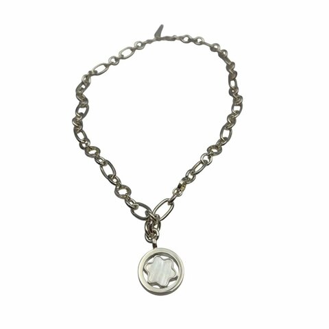 【美收精品】MontBlanc 萬寶龍純銀鑲珍珠貝母飾品珍珠母貝項鏈 C-382【隔月月中將轉賣至日本 上架期限30天】