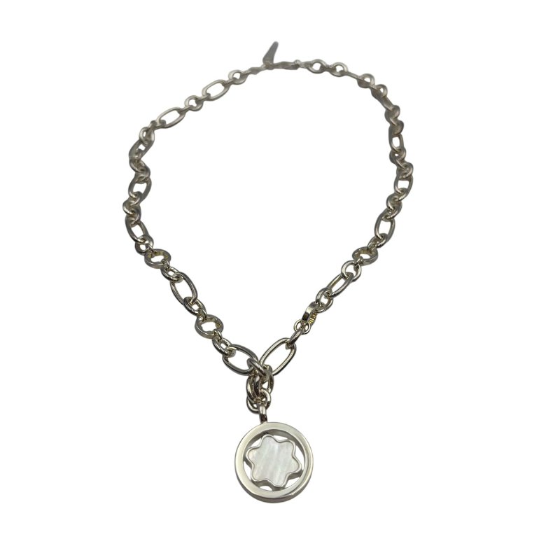 【美收精品】MontBlanc 萬寶龍純銀鑲珍珠貝母飾品珍珠母貝項鏈 C-382【隔月月中將轉賣至日本 上架期限30天】-0