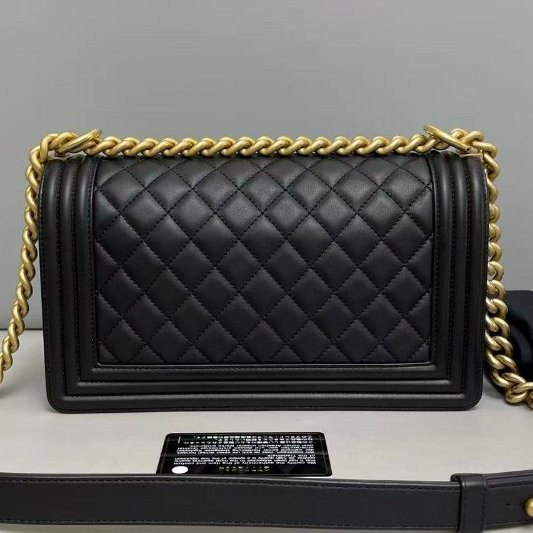 香奈兒/Chanel Leboy中號 黑金牛皮菱格鏈條包-1