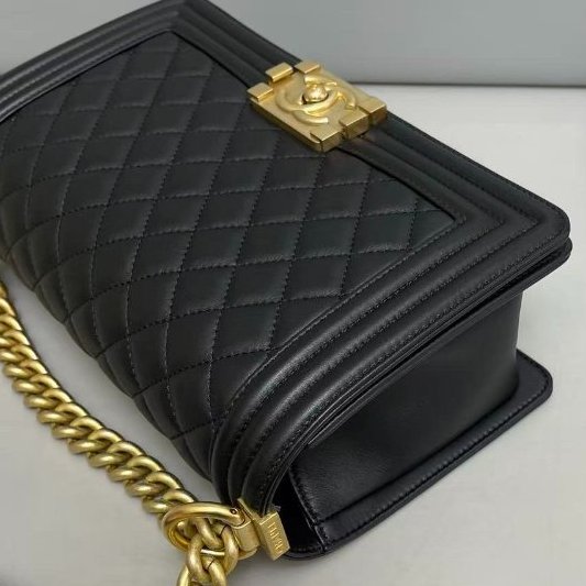 香奈兒/Chanel Leboy中號 黑金牛皮菱格鏈條包-2