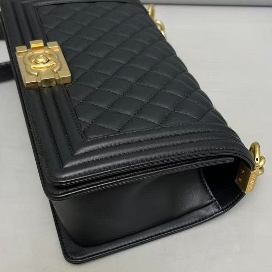 香奈兒/Chanel Leboy中號 黑金牛皮菱格鏈條包-3