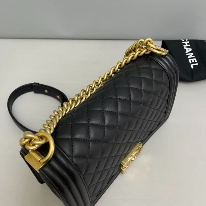 香奈兒/Chanel Leboy中號 黑金牛皮菱格鏈條包-4