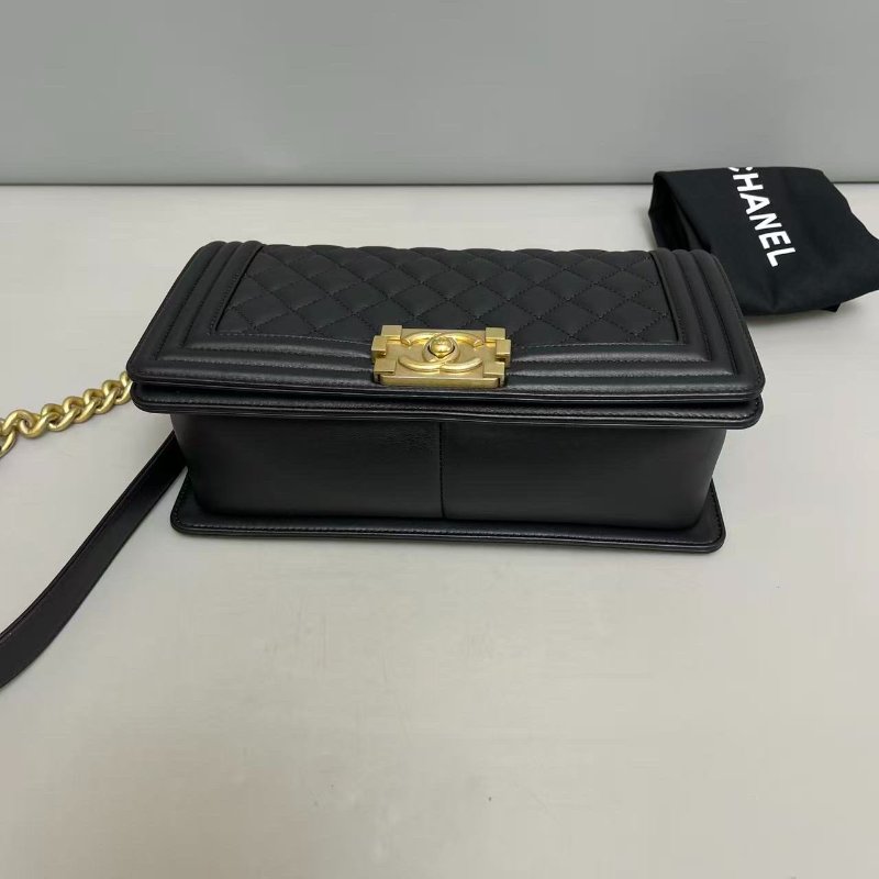 香奈兒/Chanel Leboy中號 黑金牛皮菱格鏈條包-5