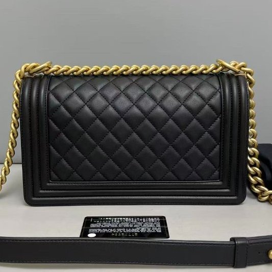 香奈兒/Chanel Leboy中號 黑金牛皮菱格鏈條包-7