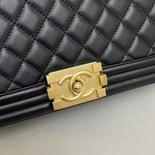 香奈兒/Chanel Leboy中號 黑金牛皮菱格鏈條包-9