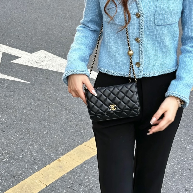 CHANEL香奈兒黑金金球調節扣WOC鏈條包🍨🍧-3