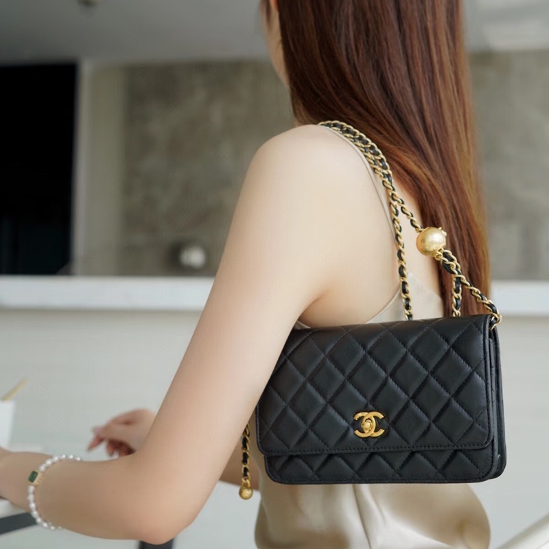 CHANEL香奈兒黑金金球調節扣WOC鏈條包🍨🍧-5