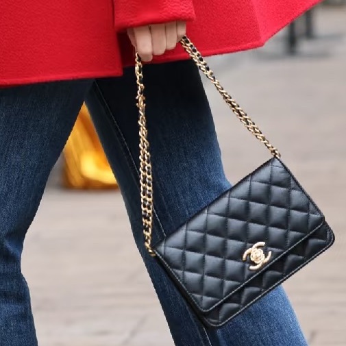 CHANEL香奈兒黑金金球調節扣WOC鏈條包🍨🍧-7