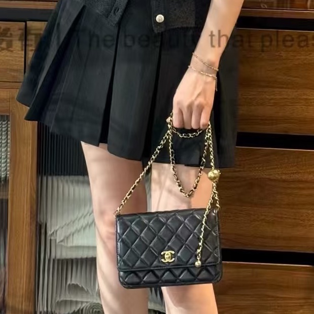 CHANEL香奈兒黑金金球調節扣WOC鏈條包🍨🍧-8