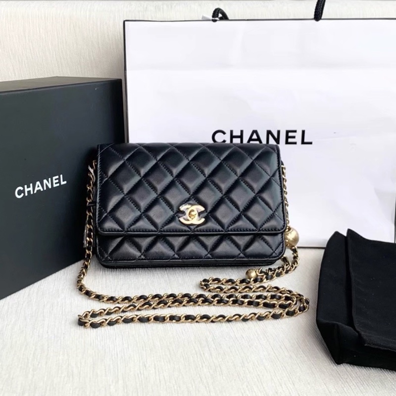 CHANEL香奈兒黑金金球調節扣WOC鏈條包🍨🍧-10