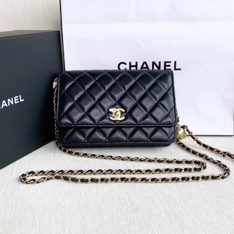 CHANEL香奈兒黑金金球調節扣WOC鏈條包🍨🍧-11