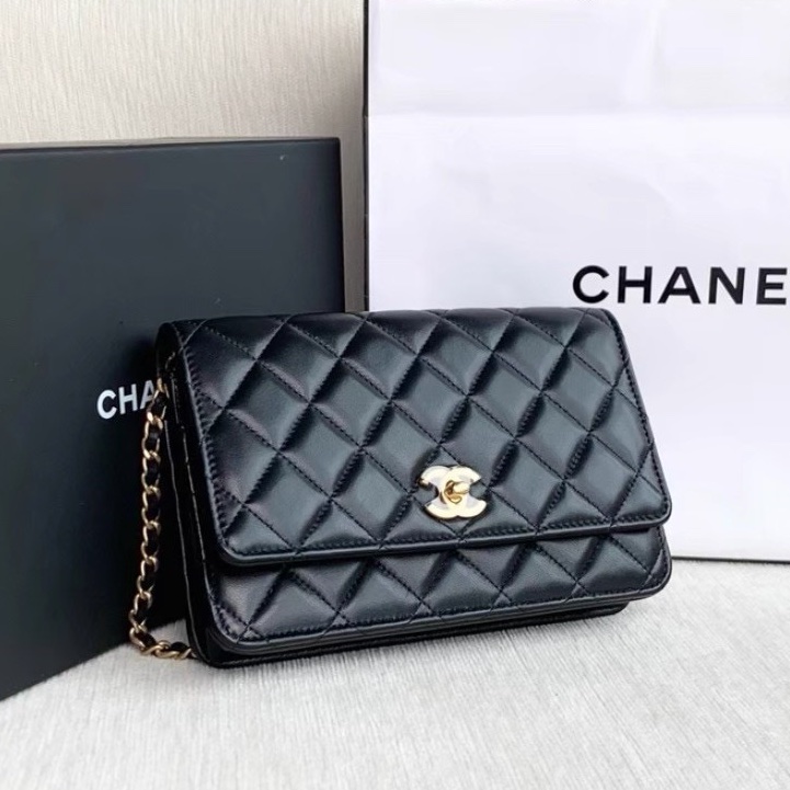 CHANEL香奈兒黑金金球調節扣WOC鏈條包🍨🍧-13