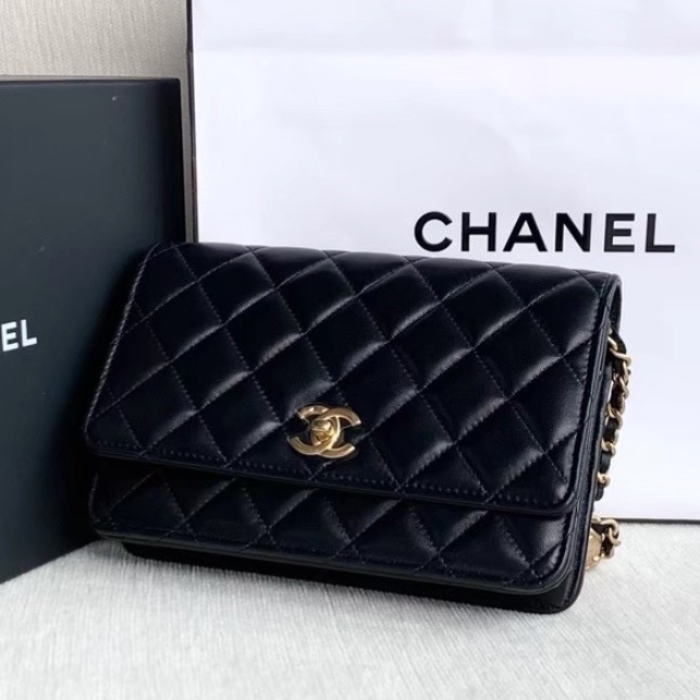 CHANEL香奈兒黑金金球調節扣WOC鏈條包🍨🍧-15