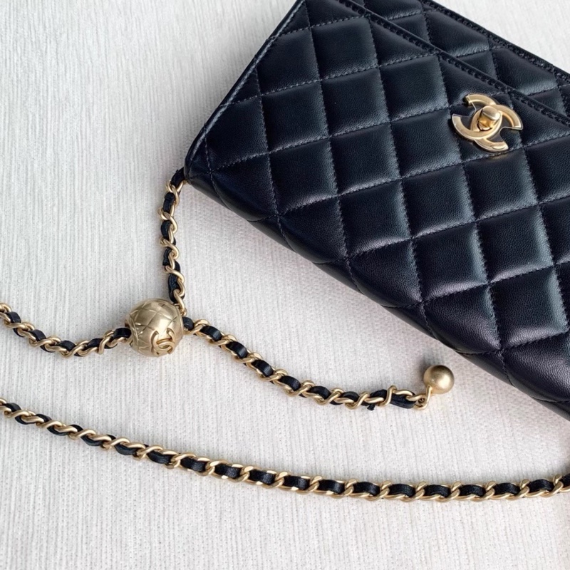 CHANEL香奈兒黑金金球調節扣WOC鏈條包🍨🍧-17