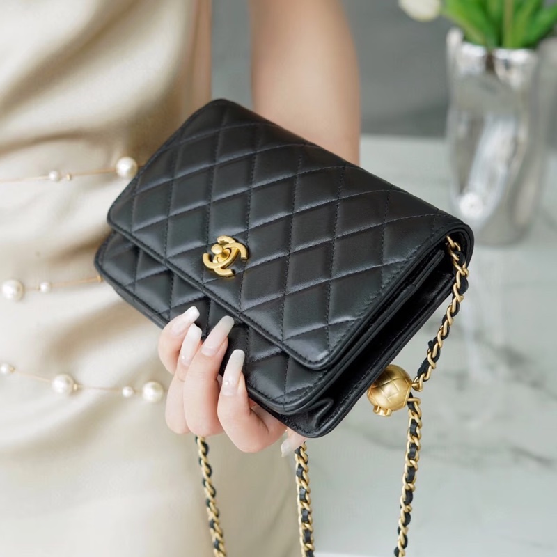 CHANEL香奈兒黑金金球調節扣WOC鏈條包🍨🍧-18