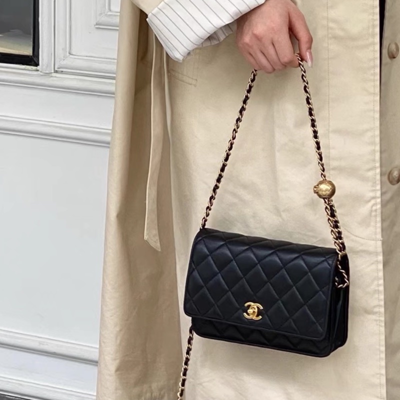 CHANEL香奈兒黑金金球調節扣WOC鏈條包🍨🍧-22