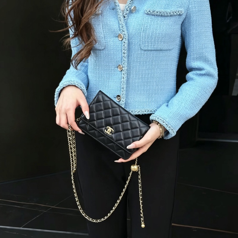 CHANEL香奈兒黑金金球調節扣WOC鏈條包🍨🍧-29