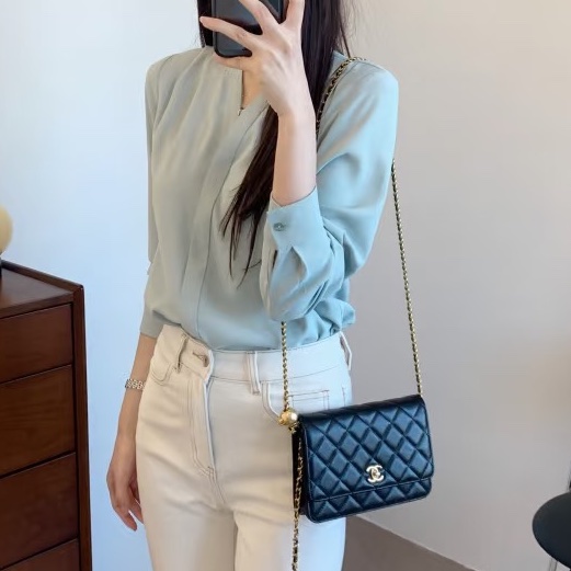 CHANEL香奈兒黑金金球調節扣WOC鏈條包🍨🍧-35