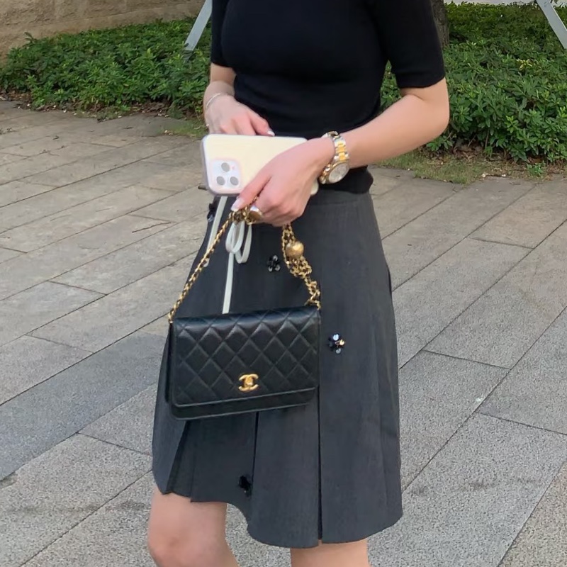 CHANEL香奈兒黑金金球調節扣WOC鏈條包🍨🍧-38