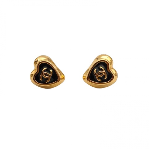CHANEL 合金25A黑桃愛心耳釘