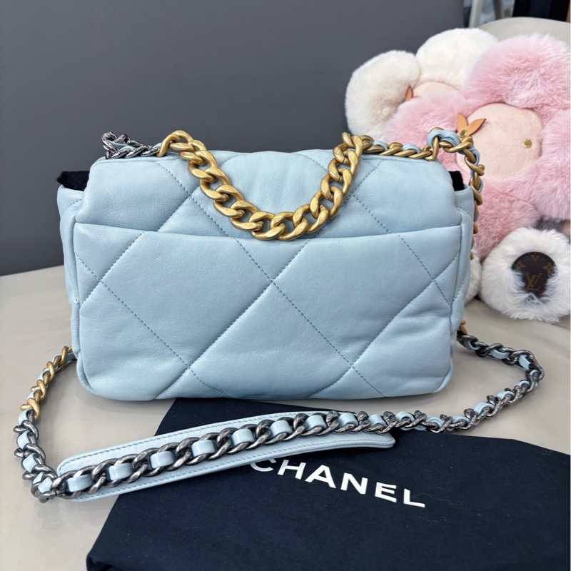 【近新閒置品】香奈兒 Chanel 淺霧霾藍19bag小號鏈條包 芯片款-2