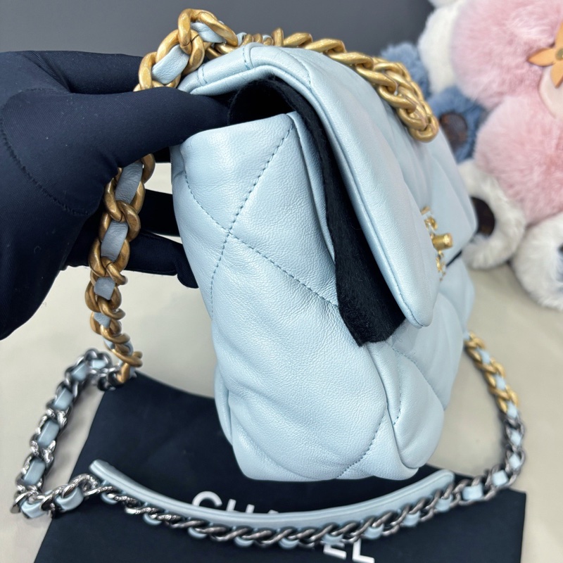 【近新閒置品】香奈兒 Chanel 淺霧霾藍19bag小號鏈條包 芯片款-3