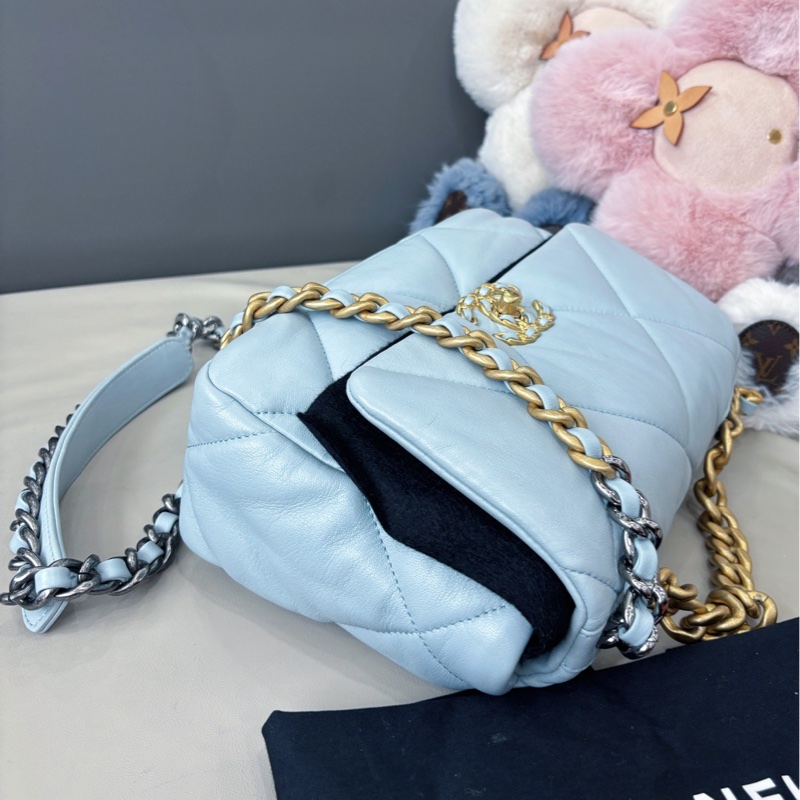 【近新閒置品】香奈兒 Chanel 淺霧霾藍19bag小號鏈條包 芯片款-4