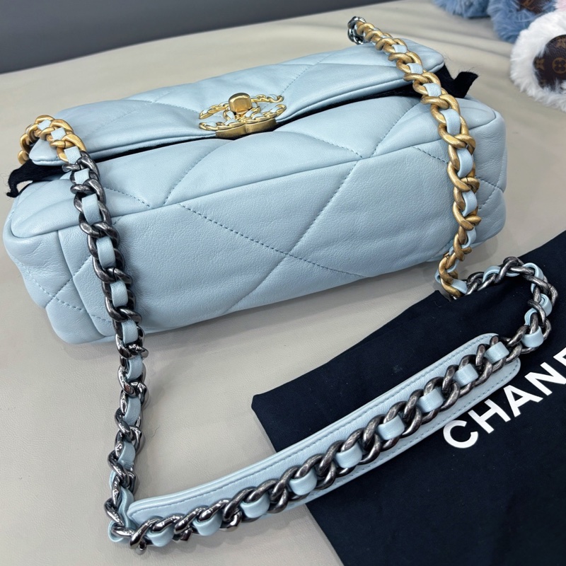 【近新閒置品】香奈兒 Chanel 淺霧霾藍19bag小號鏈條包 芯片款-5