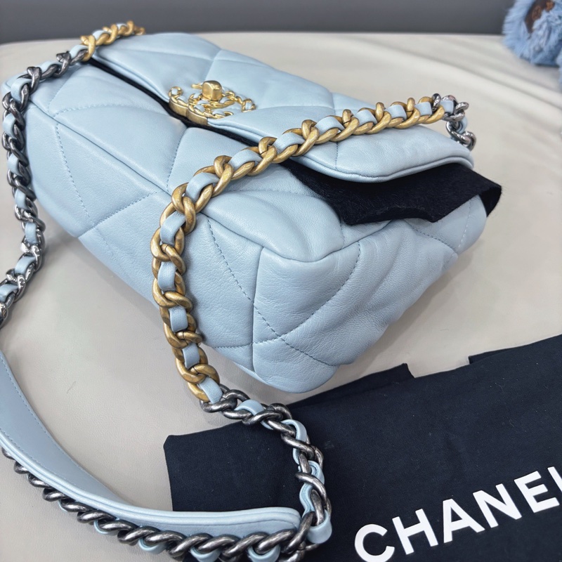 【近新閒置品】香奈兒 Chanel 淺霧霾藍19bag小號鏈條包 芯片款-6