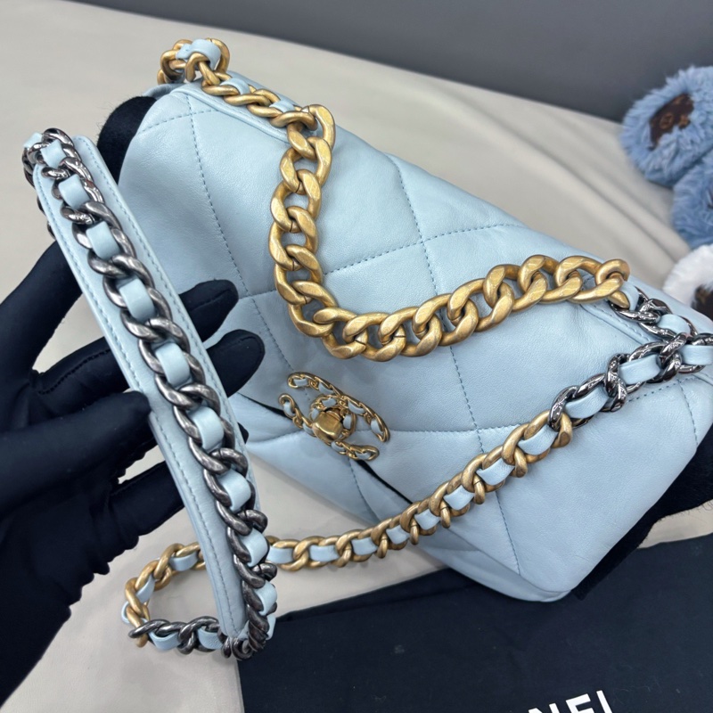 【近新閒置品】香奈兒 Chanel 淺霧霾藍19bag小號鏈條包 芯片款-7