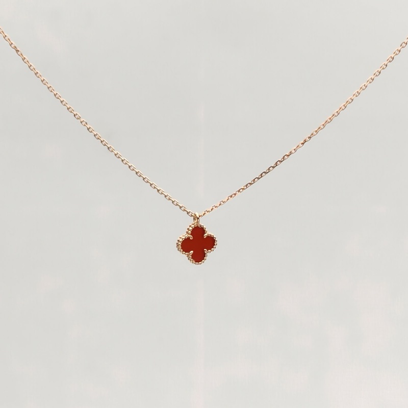 VAN CLEEF&ARPELS SweetAlhambra小號單花項鏈新扣18K玫瑰金/紅玉髓-1