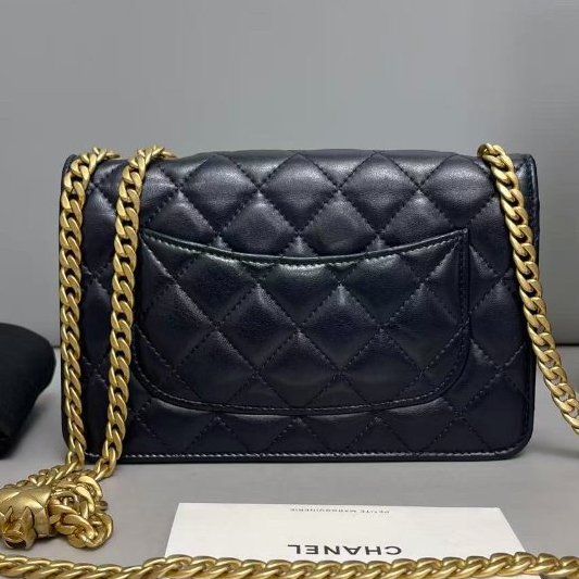 芯片款 香奈兒/Chanel 深藍色全皮菱格金柱woc鏈條包-1