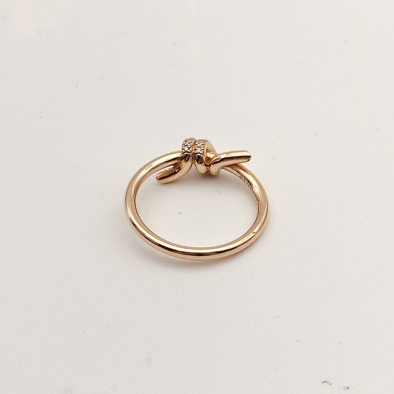 TIFFANY&CO 18K玫瑰金TiffanyKnot雙打結式半鑽戒指52-3