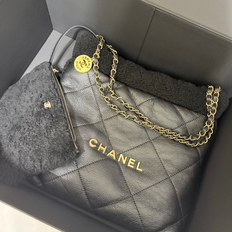 省下快十萬🫣香奈兒 黑色22包 小號 買不到的黑色泰迪熊羔羊絨 毛毛包-0